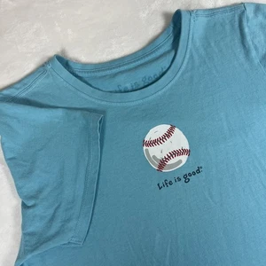 Camisa de béisbol azul Life Is Good para mujer talla S manga corta cuello redondo - Imagen 1 de 8