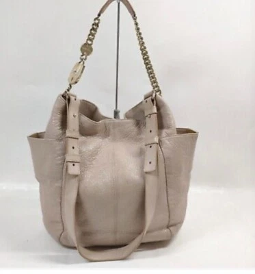 Authentic JIMMY CHOO two ways hand bag with logo leather beige SN:00z8v6 - Image 1 of 4