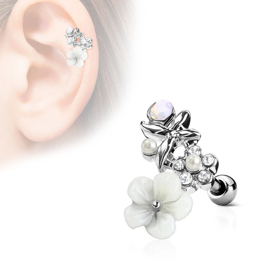 Helix Tragus Piercing Blume Schmetterling Perle Opalit 1,2 x 6 mm Ohrpiercing - Bild 1 von 1