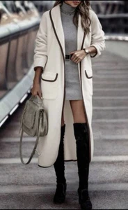 Contrast Trim Duster Coat S - Picture 1 of 8