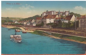 1916 PIRNA A. D. ELBE DORFANSICHT & DAMPFSCIFF MIT FELDPOSTSTEMPEL AK HANDCOLOR - Bild 1 von 2