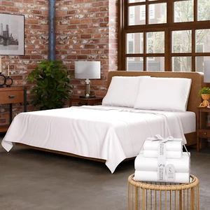 Organic 100% Cotton Percale Sheets Queen White- Crisp & Cooling Queen Sheets Set - Picture 1 of 9