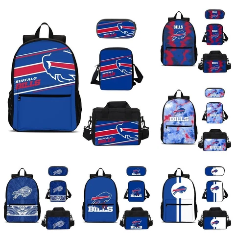 Buffalo Bills School Backpacks Kids Lunch Crossbody Bag Penilcase NFL Fans Gifts Cover