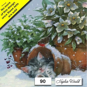 (90) ZWEI individuelle Papier LUNCHEON Decoupage Servietten KÄTZCHEN KATZE SCHLÄFT IM TOPF - Bild 1 von 4