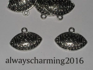12 SILVER TBN "FOOTBALL" CHARMS HALF FLAT FOR NECKLACE EARRING BRACELET JEWELRY  - Picture 1 of 4