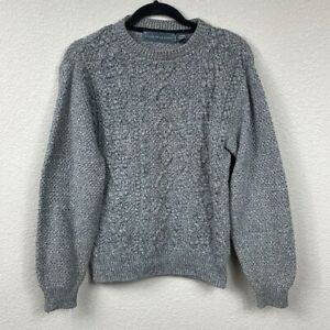 Oscar de la Renta Cable Knit Fisherman Sweater Gray Chunky Texture Sz S