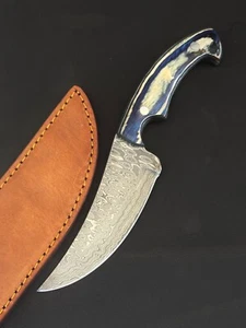 9" Custom Raindrop Damascus Steel Knife For Hunting OX 3445 - Picture 1 of 5