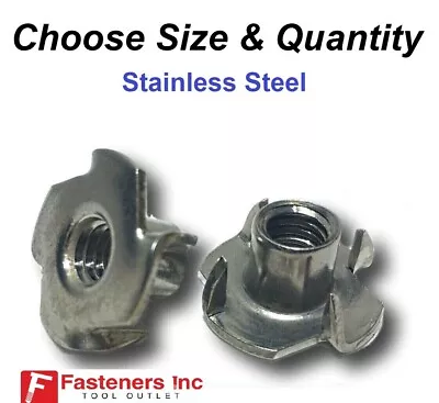 Barrel Stainless Steel T-Nut Tee Nut 3-Prong (Choose Size & Qty) (Long & Short) - Image 1 of 4