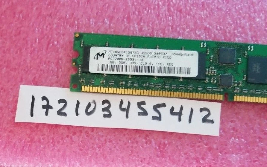 1GB DDR PC DDR1  PC2700R DDR-333 2700 333 184PIN ECC-REG RDIMM  SERVER RAM  - Image 1 of 1