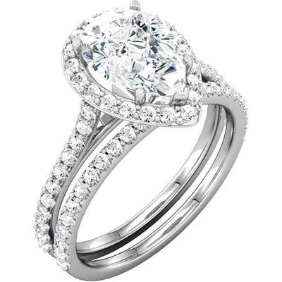 2.21 ct total Pear Shape & Round Diamond Halo Engagement Bridal 14k Gold Ring - Image 1 of 3