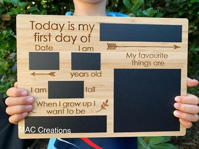 READY TO POST -  First Day of School Board - Bamboo with Chalkboard sections - image 1 of 3