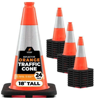 24 of Orange Traffic Cones 18 Inch w/ 6" Collar, PVC Plastic Safety Cone - Image 1 of 4
