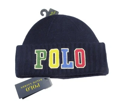 Polo Ralph Lauren Men's Navy Embroidered Multicolor Logo Wool Blend Cuff Beanie - Image 1 of 2