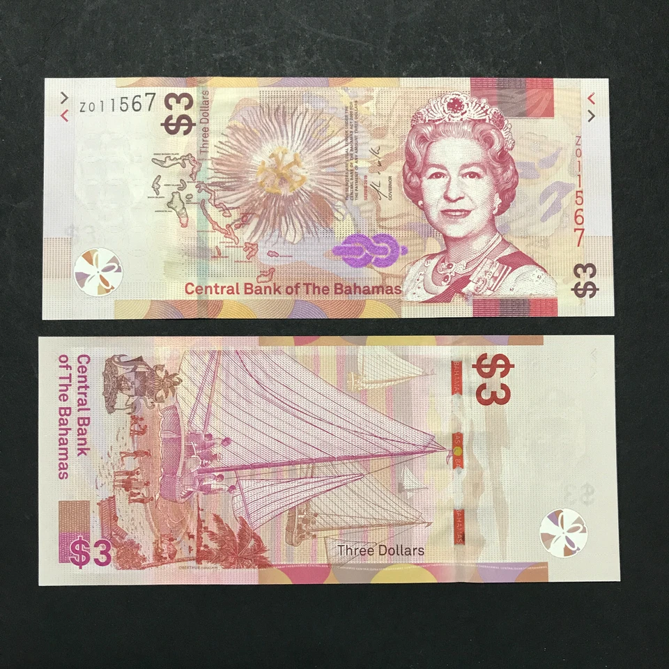 Bahamas 3 Dollars (2019) P78r REPLACEMENT Z Prefix QEII - UNC - Image 1 of 1