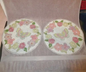 Wild Blossom Beaded Placemats Table Decor Butterfly Flowers Round Set Of 2 - Picture 1 of 6