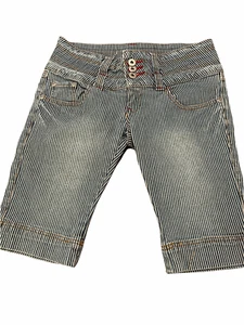 Younique Blue White Striped Denim Bermuda Shorts Railroad 3 button size 3  GUC  - Picture 1 of 4