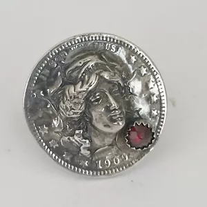 USA Silver Quarter Coin Ring Liberty Head 1909 Sz 8.75 - Picture 1 of 8