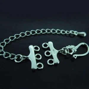 Sterling Silver Multistrand Clasp Connector-3 Ring Hook Clasp and Extender Chain - Picture 1 of 1