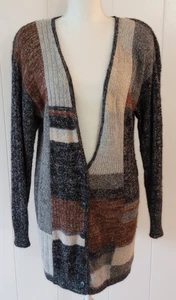 Vintage Patchwork Cardigan Sweater Women's M Long Button Front Boho Retro Knit - Picture 1 of 9