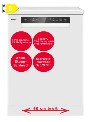Amica Geschirrspüler 60cm Silber AquaStopp OpenDry Türöffnung unterbaufähig - Bild 1 von 4