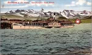 SWITZERLAND 1922 PICTORIAL POSTCARD ZUERICHSEE ALPS ADRR USA CANC FRAUENFELD - Picture 1 of 2