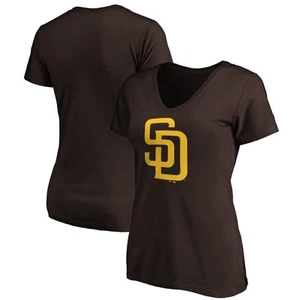 Women's Fanatics Brown San Diego Padres Core Official Logo V-Neck T-Shirt - Picture 1 of 3