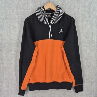 Air Jordan Hoodie Mens Medium Black Orange Jumpman Stripe Hood Logo Pullover - Image 1 of 4