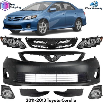 Front Bumper Cover Primed Plastic & Headlights Kit For 2011-2013 Toyota Corolla Foto 1 de 4
