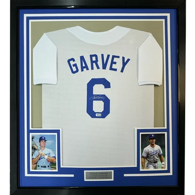 FRAMED Autographed/Signed STEVE GARVEY 33x42 White Baseball Jersey Beckett COA - Image 1 of 2