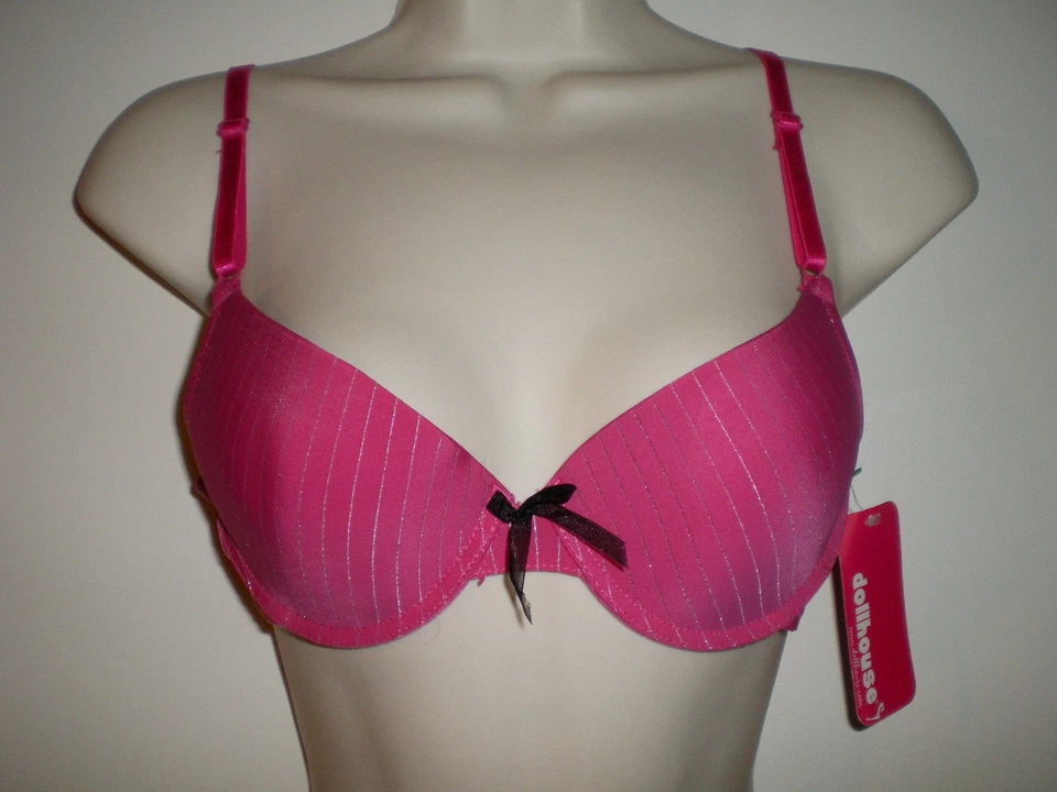 SUJETADOR CON AROS DOLLHOUSE 34B NUEVO Rosa Plata Rayas Metálicas DEMI Acolchado 34 B Foto 1 de 1