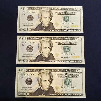 Lot of Three Consecutive 2006 U.S. $20 Notes  # IC23702346/7/8C - Image 1 of 2