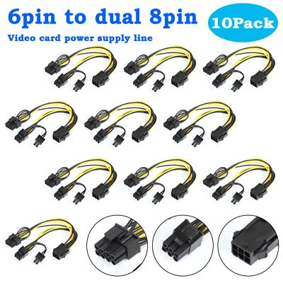 10 Pcs PCIE 6 pin Female to Dual PCI-E 8 pin (6+2) Male GPU Power Cable Splitter - Image 1 of 4