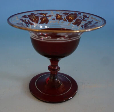 Kleine Biedermeier Rotglas Glas Schale Fußschale handbemalt 19 Jhdt. (0223-146) - Bild 1 von 4