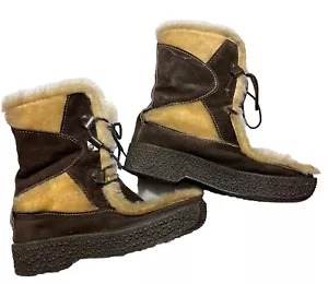 Italian TAN BROWN Goat FUR calf BOOTS Shearling Suede After Ski Lounger ITALY 38 - Picture 1 of 16