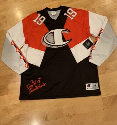 NUEVO CON ETIQUETAS Champion Hombres Rey de Todos Sudaderas Hockey Jersey Blanco/Negro/Amarillo GRANDE Foto 1 de 3