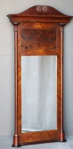 Tall antique Empire mirror carved mahogany frame ornate scroll top 1840 original - Picture 1 of 11
