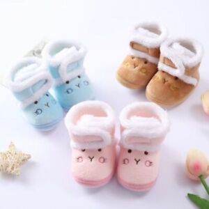 Baby Girls Newborn Fur Lined Boots Cotton Toddlers Shoes Warm Cute Flat Booties