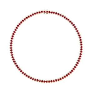 925 Sterling Silver Ruby Unisex Round Tennis Necklace In Ruby Tennis Necklace Ru - Picture 1 of 2