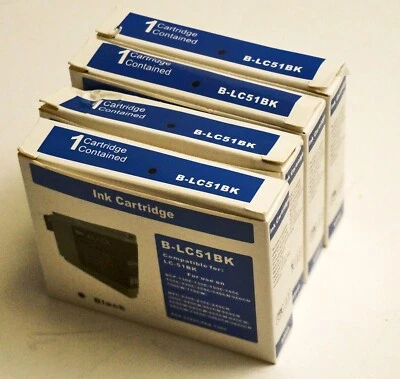 Brother LC51 Compatible Ink Cartridges - 4 Black - FREE SHIPPING - Image 1 of 4