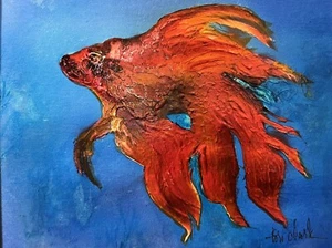 Original Airbrushed BETTA FISH texturized lori clark signed matted framed GIFT! - Picture 1 of 10