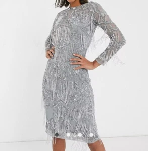 ASOS Sequin Embellished Silver Dress With Trouser & Dupata - Picture 1 of 6