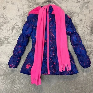 Big Chill Girls Colorful Splattered Cinched Hooded Full Zip Scarf Puffer Coat 14 - Picture 1 of 17