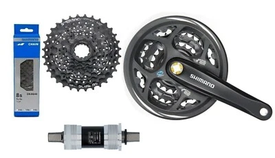 SHIMANO (ALLE TEILE) Juego de 8 velocidades de desgaste Shimano manivela FC-M311 42Z + cadena + casete HG31 + cojinete interior