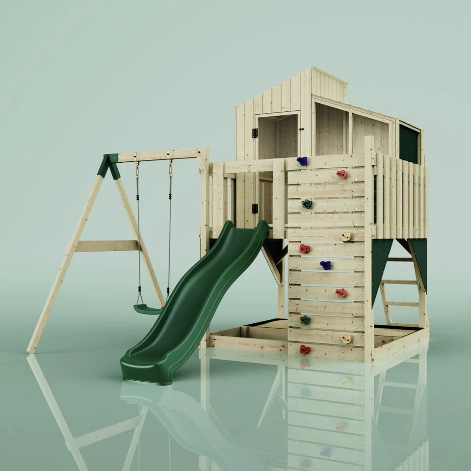 PolarPlay Spielturm Spielhaus mit Wellenrutsche und Kinder-Schaukel, Kletterwand - Bild 1 von 1