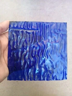 Antique Architectural Salvage 1880's Blue Glass Stained Glass Window Piece 5"X5" - Image 1 of 3