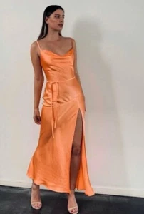 Mossman Peach “Crazy For You” Satin Maxi Dress Size 8 AU - BNWT *no Belt* - Picture 1 of 6
