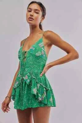 Mameluco Free People Brielle XL 12 Mujer Informal Floral Sin Mangas Verde NUEVO 42134 Foto 1 de 4