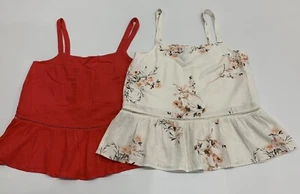 2x Ladies size 10 DOTTI White Floral & Red Linen Tops *NEW* RRP $79.90 - Picture 1 of 4