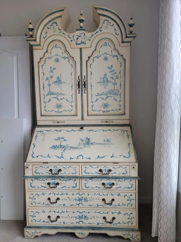 20th C. French Style Painted Chinoiserie Secretary Desk Cover