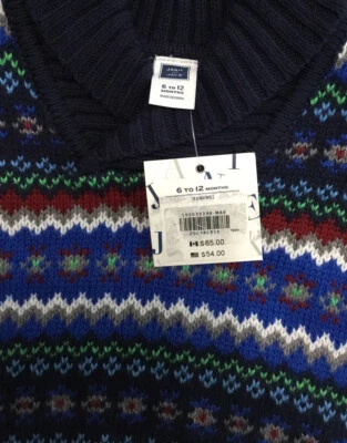 Suéter Pullover Janie and Jack Cuello Chal Azul Marino Rayas Talla 6-12 M Foto 1 de 4